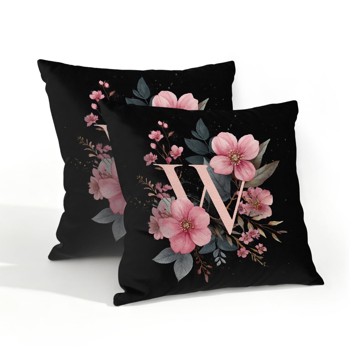 Outdoor Pillow Covers Waterproof Pillowcases 18x18in Set of 2 Boho Flower Alphabet W Decorative Throw Cushion Case for Couch Sofa Garden Patio Furniture
