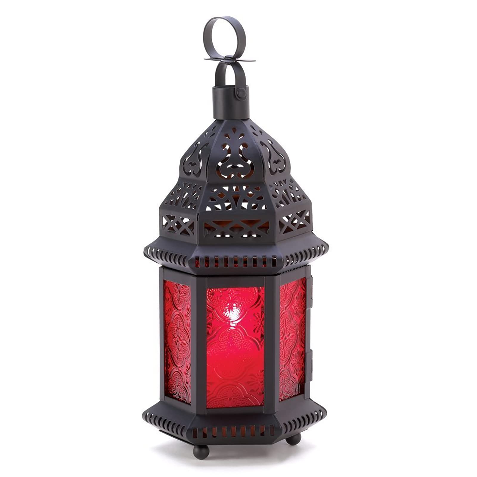 candlestick holders, MetalGarden Lanterns For Candles,Decorative,Moroccan Style Lantern Tealight Holders With Multi-coloured Glass,Garden Candle L(Red)