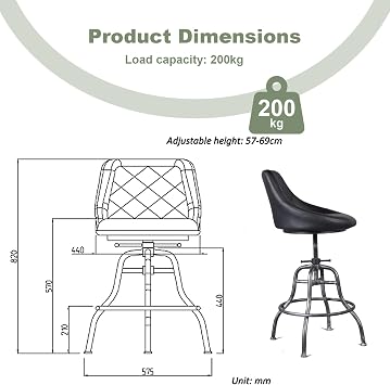 Industrial Design Metal Adjustable Height PU Backrest Seat Chair Vintage Bar Stool Black Leather Seat