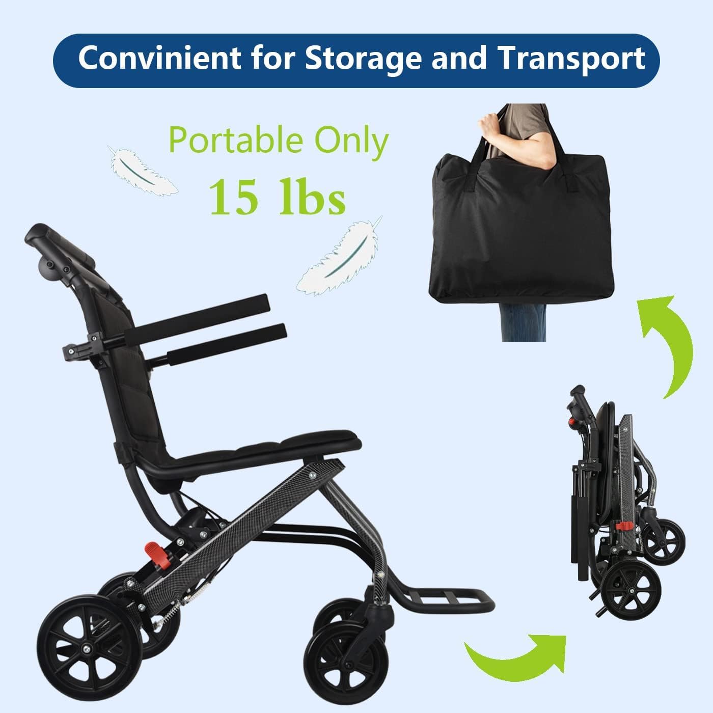 Rollstuhl Ultra Leichter Rollstuhl Tragbar Faltbar Transport Reisen Rollstuhl Faltbar Transport Rollstuhl mit Handbremse rollstühle