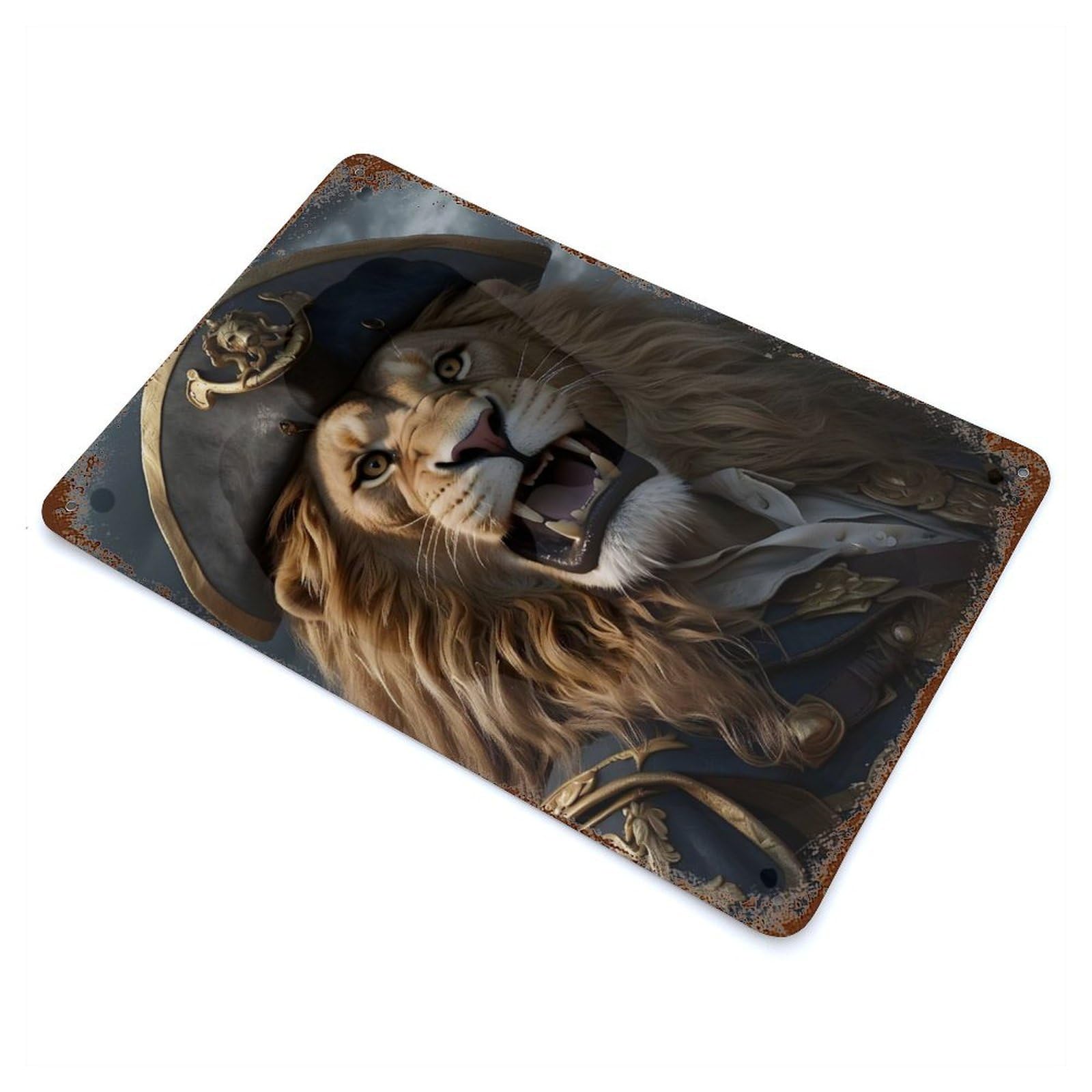 Decorative Tin Sign Angry Lion Pirates 11.8"x7.9", Decorative Metal Wall Art for Garage, Bar And Workshop Decor
