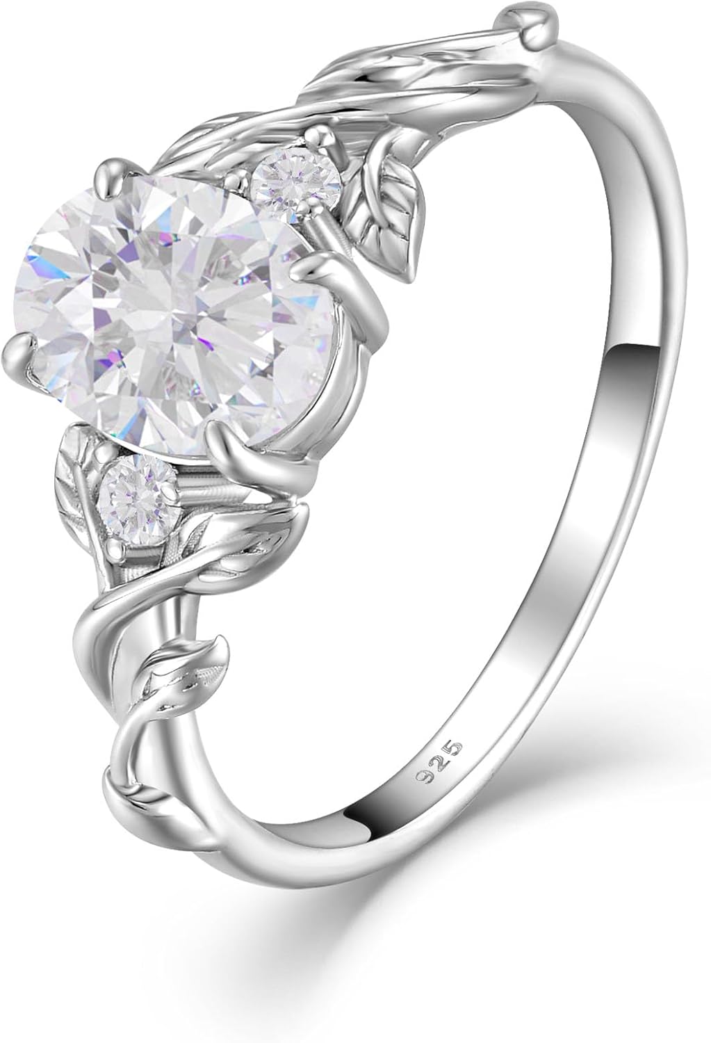 STARCHENIE Moissanite Ring for Women 925 Sterling Silver 18K White Gold Plated D Color VVS1 1.5CT Moissanite/Moss Agate Engagement Wedding Promise Ring for Her Size 5-10