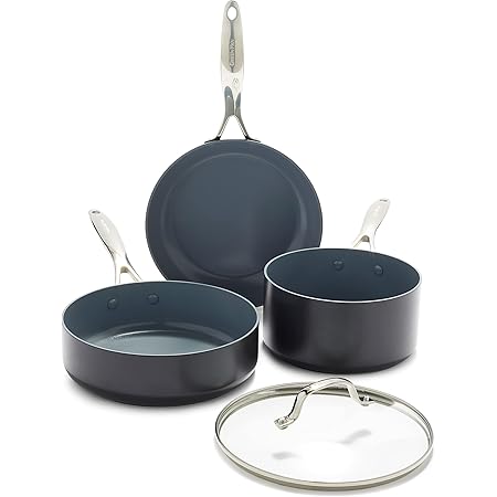 GreenPan Valencia Pro Hard Anodized Induction Safe Healthy Ceramic Nonstick Gray Cookware Pots and Pans Set, 4 Piece