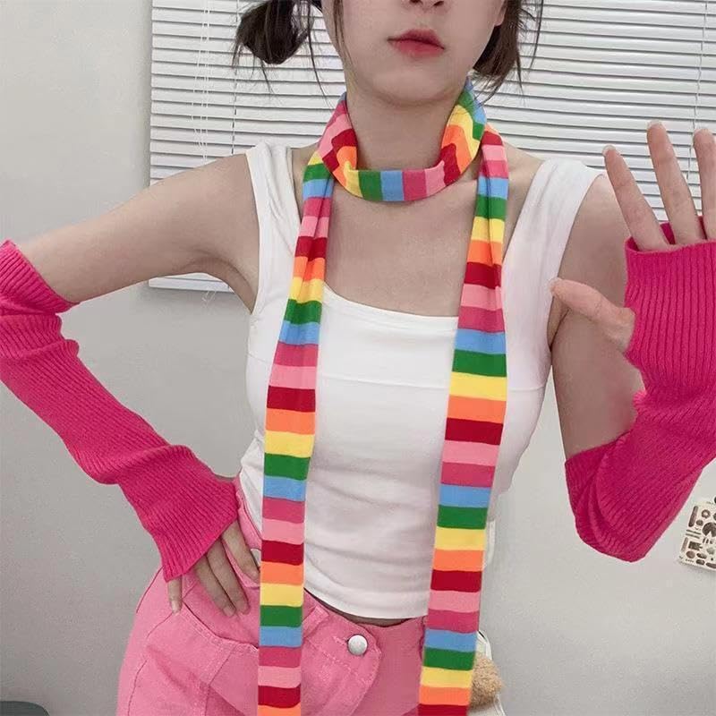 Y2k Scarf for Women Girls Long Skinny Striped Scarf Belts Cute Kawaii Japanese Harajuku Alt Emo Acubi Accessories3