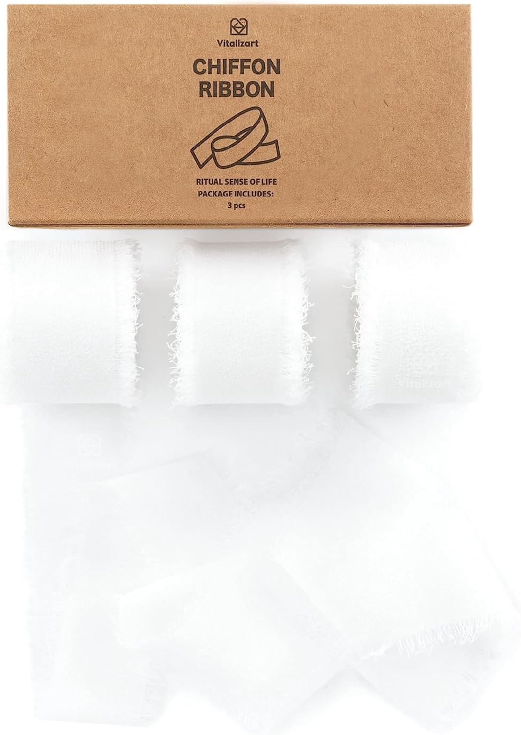 Vitalizart White Chiffon Silk Ribbon 1" x 21 Yd Fringe Fabric Package (3 Rolls * 7 Yd) for Wedding Invitations Bridal Bouquets Decorations Gifts Wrapping & Bow Making Off White