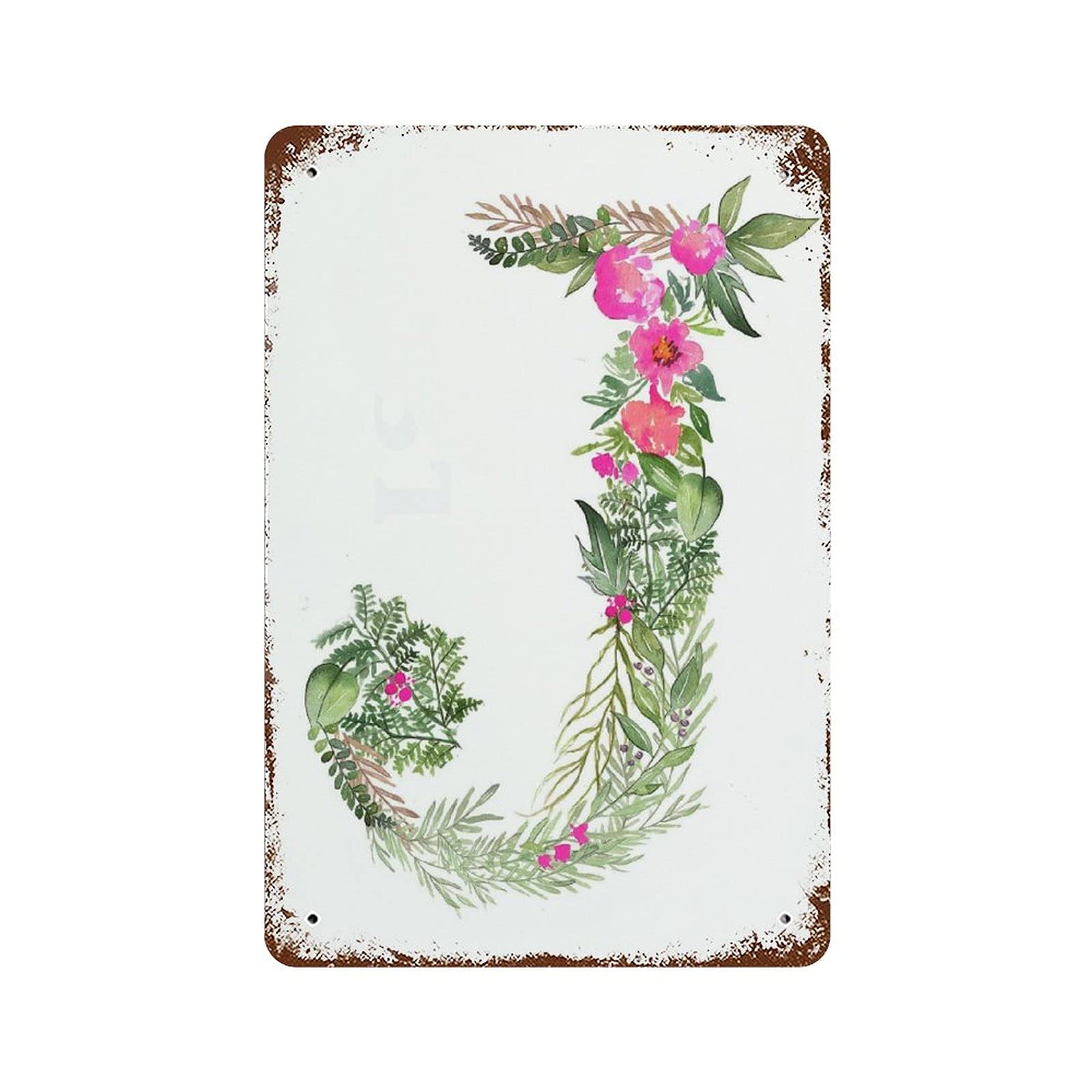 peiyeety Initial Letter J Wall Letters Nursery Letters Floral Initials Botanicals Playroom Anique Metal Tin Sign for Men Women Decor Aluminum Sign Wall Sign for Bars Restaurants Cafes Pubs 8x5.5 Inch