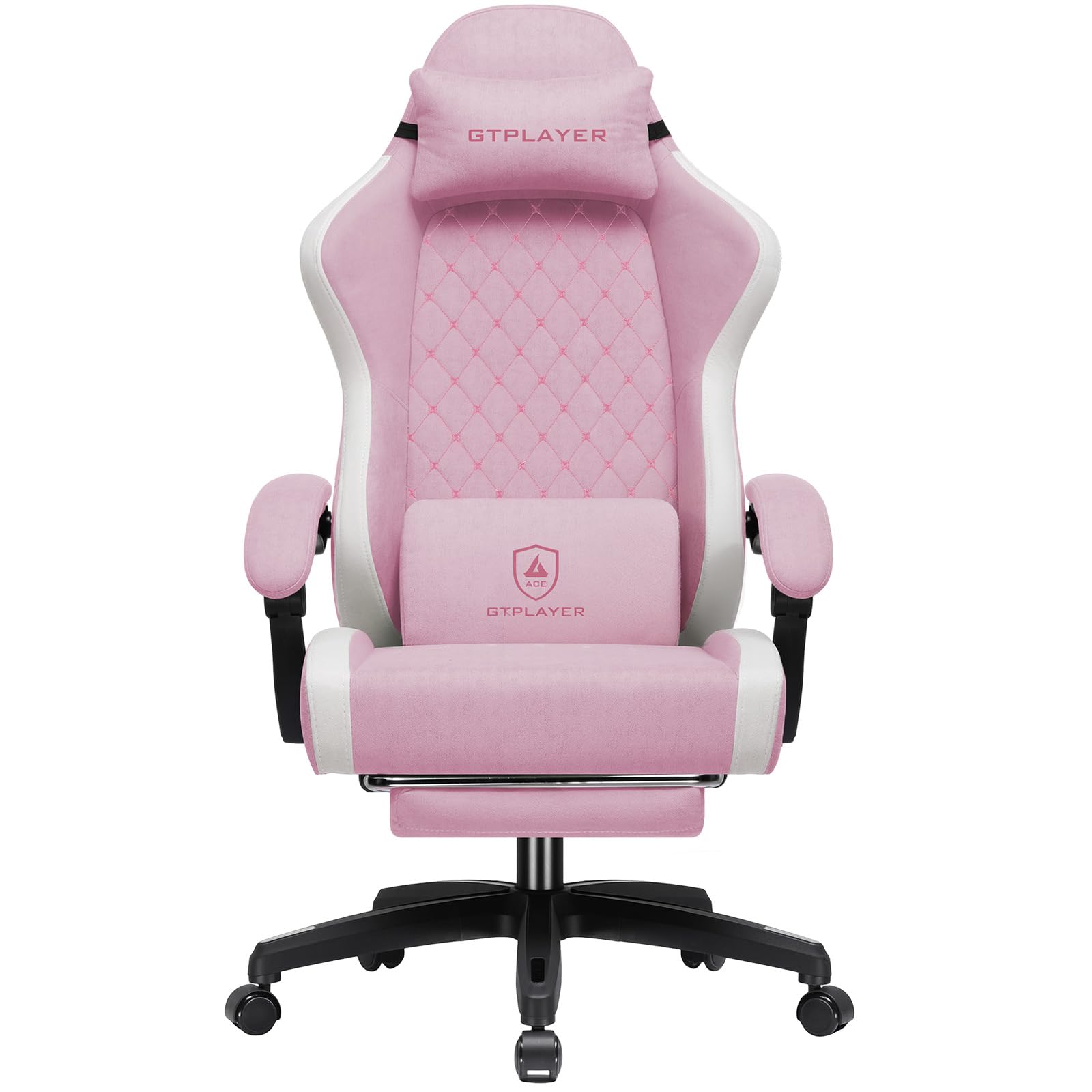 GTPLAYER Silla de Gaming ergonómica, Silla de Oficina de Tela Transpirable, Grande y Alta, giratoria, con reposapiés, Soporte Lumbar Regulable y reposacabezas, Rosa