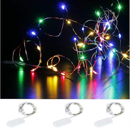 Paquete de 3 juegos de luces LED estrelladas con 10 micro LED en cable de cobre de 3.3 pies, luces de hadas alimentadas por 2 CR2032 (incluido),