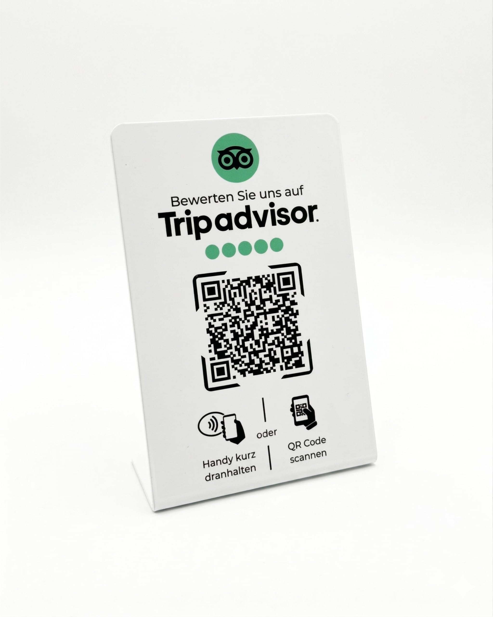 Aufsteller/Schild für Tripadvisor Bewertungen mit QR-Code und NFC (16,5 x 10,5 cm) - Deutsch