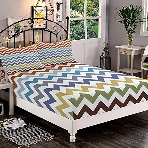 Decorative Bedding Sheet Set Cal-King Size, Chevron Decor Fitted Sheet & 2 Pillowcases Set(No Flat Sheet), Chevron Pattern Eggs Easter Day Zig Zag Colorful Retro Print 3Pc Bed Sheets Set #TOP3