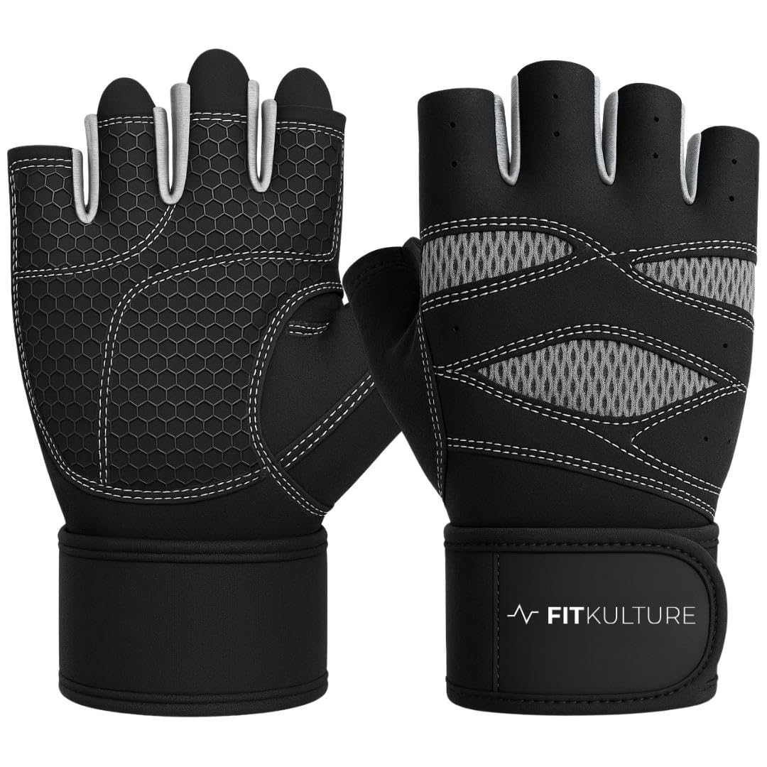 Fitkulture Gym Gloves for Men & Women – 100% Neoprene Weight Lifting Gloves with 18" Wrist Support, Perfect Gym Equipment | Full Palm Protection, Gel printing Non-Slip Grip for Workout & Training (XL)