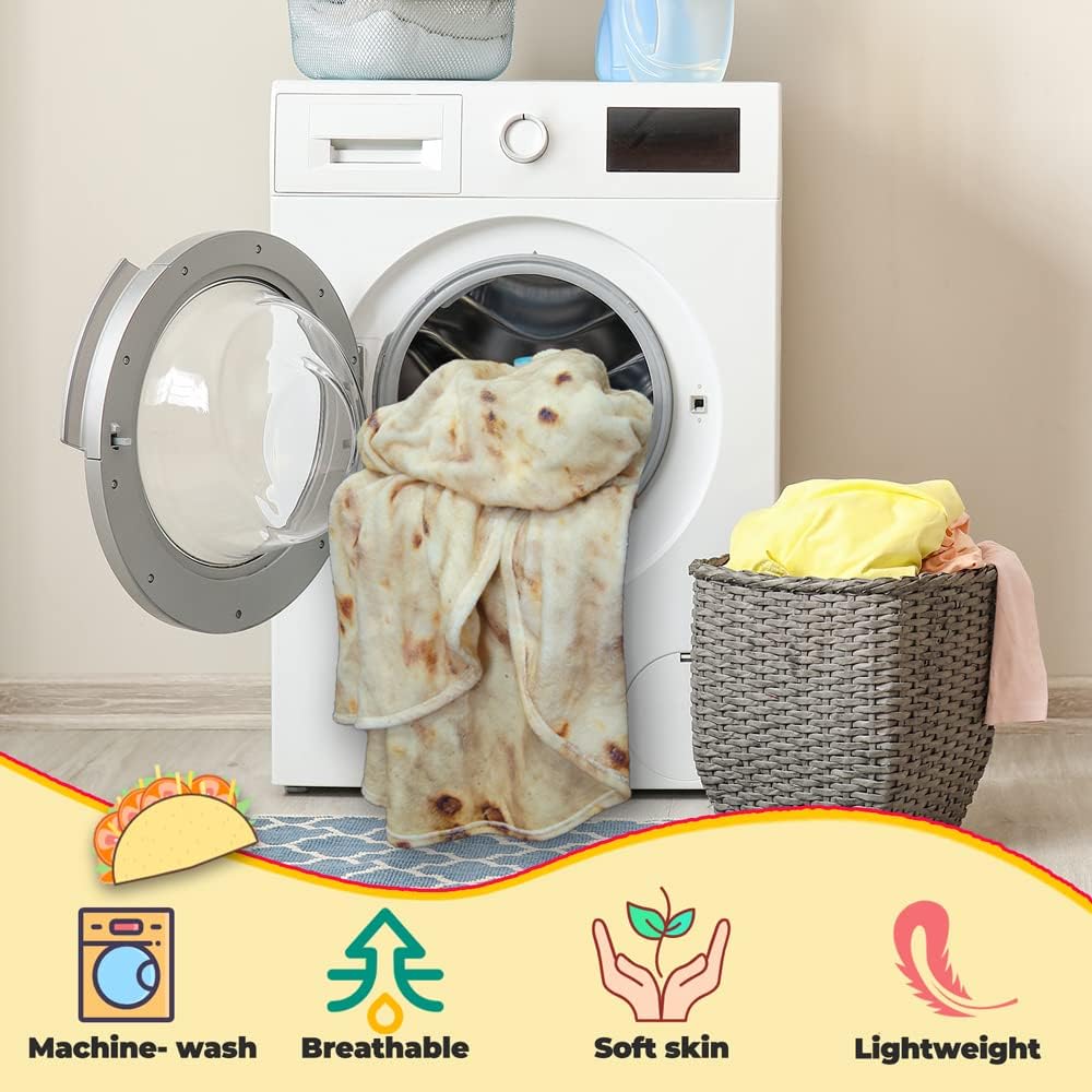 HDFK Tortilla Blanket Adult Size Kids Realistic Food Fleece Yellow Taco Cheese Fluffy Throw Blankets Flannel Funny Novelty Present 71 inches Cozy Soft White Elephant Double Sided - Image 8