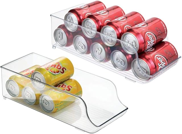 mDesign Can Holder for Pantries, Fridge Drawers & Fridge Shelves - Set of 2 - Kitchen Storage Solutions - for Up to Seven Cans of Soda, Food, or Soups - Kitchen Accessories - Clear