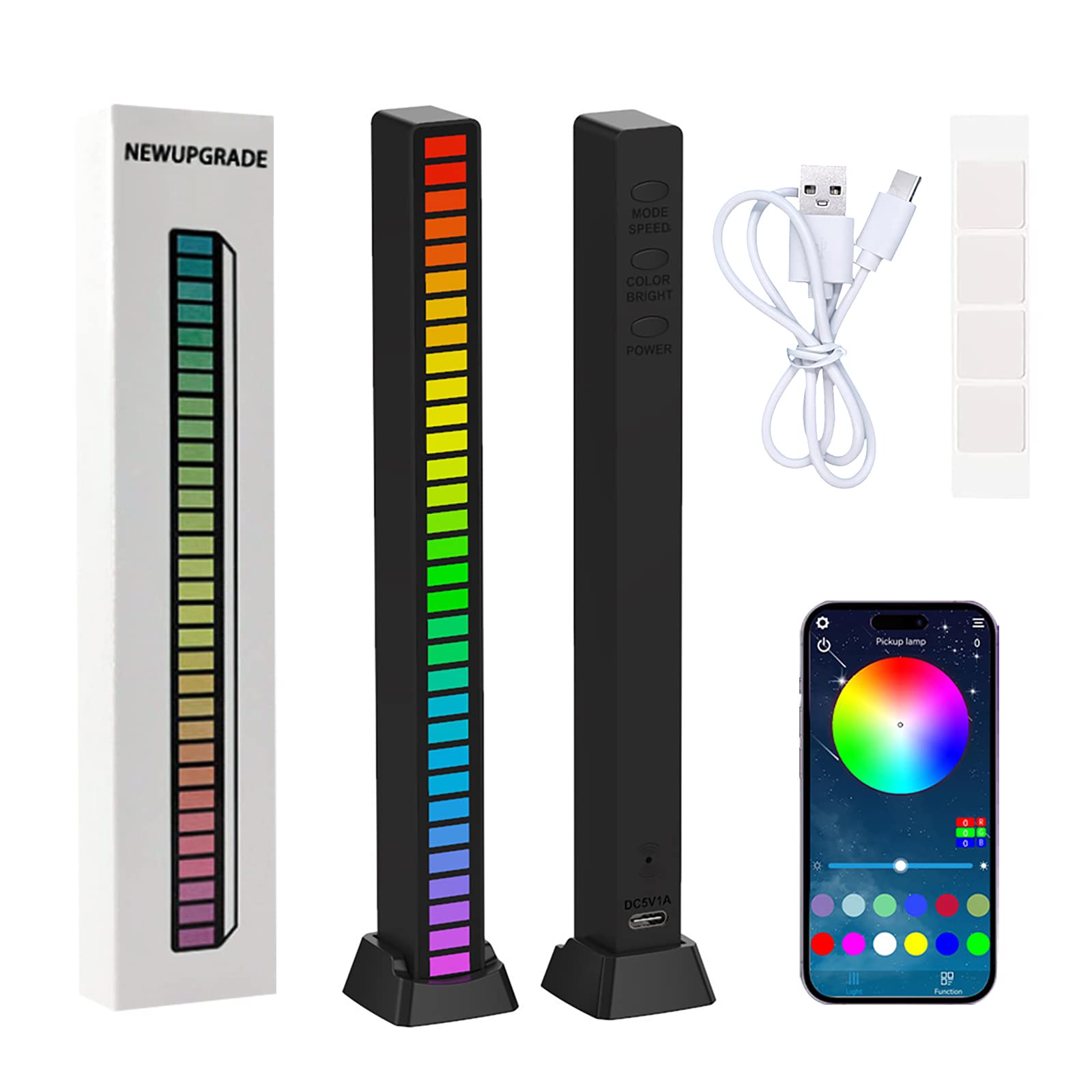 Shenzhi Tech RGB LED Light Bar, Music Rhythm Sound Control Ambient Light, USB Rechargeable Creative Colorful Gaming Lights for Car Gaming Room Desktop Party (Black)