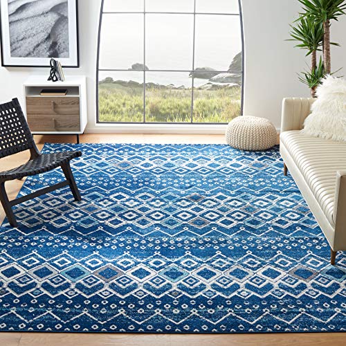 SAFAVIEH Amsterdam Collection Area Rug - 10' x 14', Navy & Beige, Moroccan Boho Design, Non-Shedding & Easy Care, Ideal for High Traffic Areas in Living Room, Bedroom (AMS108N)