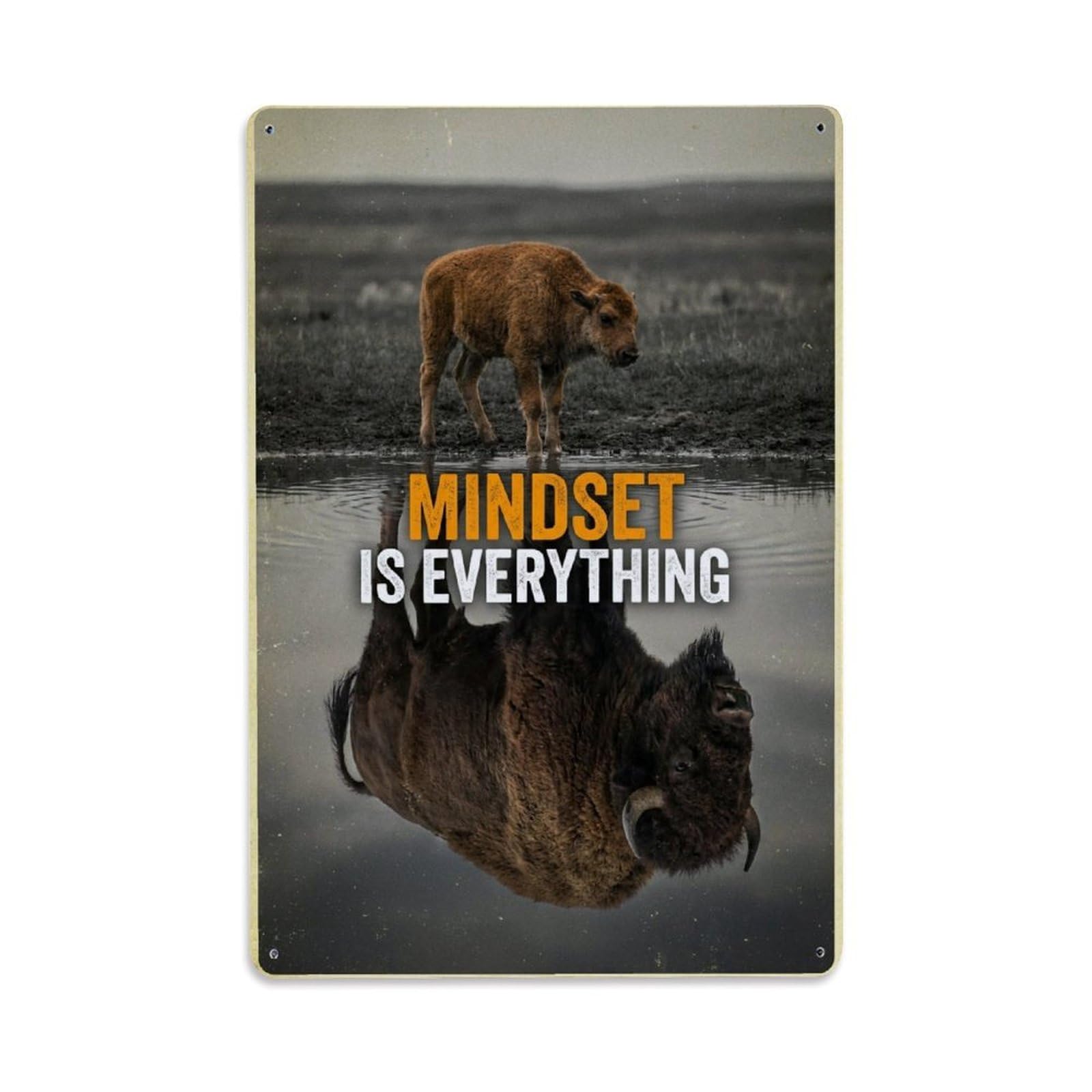 Olhnbad Style Bison Wildlife Mindset Is Everything Motivational Quote Metal Tin Sign