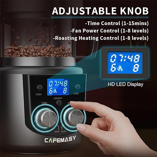 Miniatura 2 de CAFEMASY Máquina tostadora de granos de café para el hogar con calefacción de tostado temporal y ajuste de ventilador de aire para uso doméstico