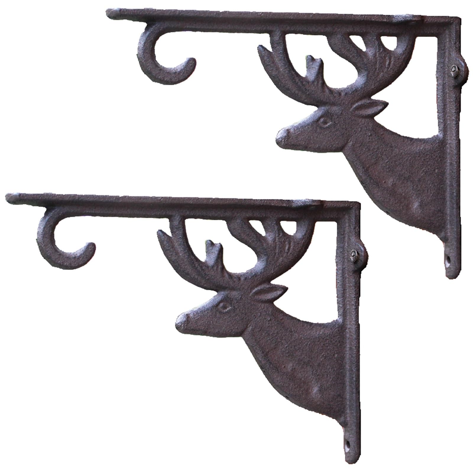 TZUFA Staffe per Mensole Staffe per Carichi Pesanti in Ghisa, 22,5 * 17 cm Staffe per Mensole Decorative in Cervo con Gancio, Staffe Rustiche per Mensole, 2 Pezzi
