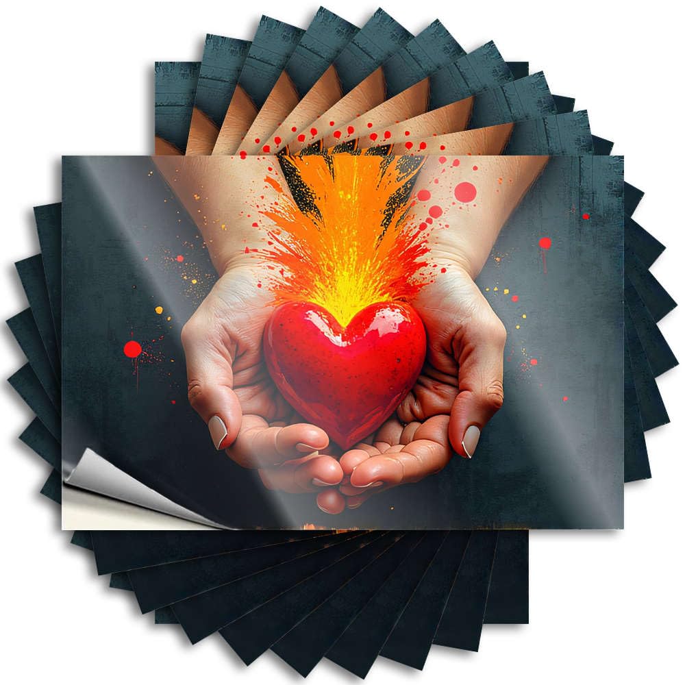 Tattoos Door Happy Hands Holding A Glowing Heart with Vibrant Energy Radiating Outward for Stone - Western Easy Peel Removable(6X9CM)