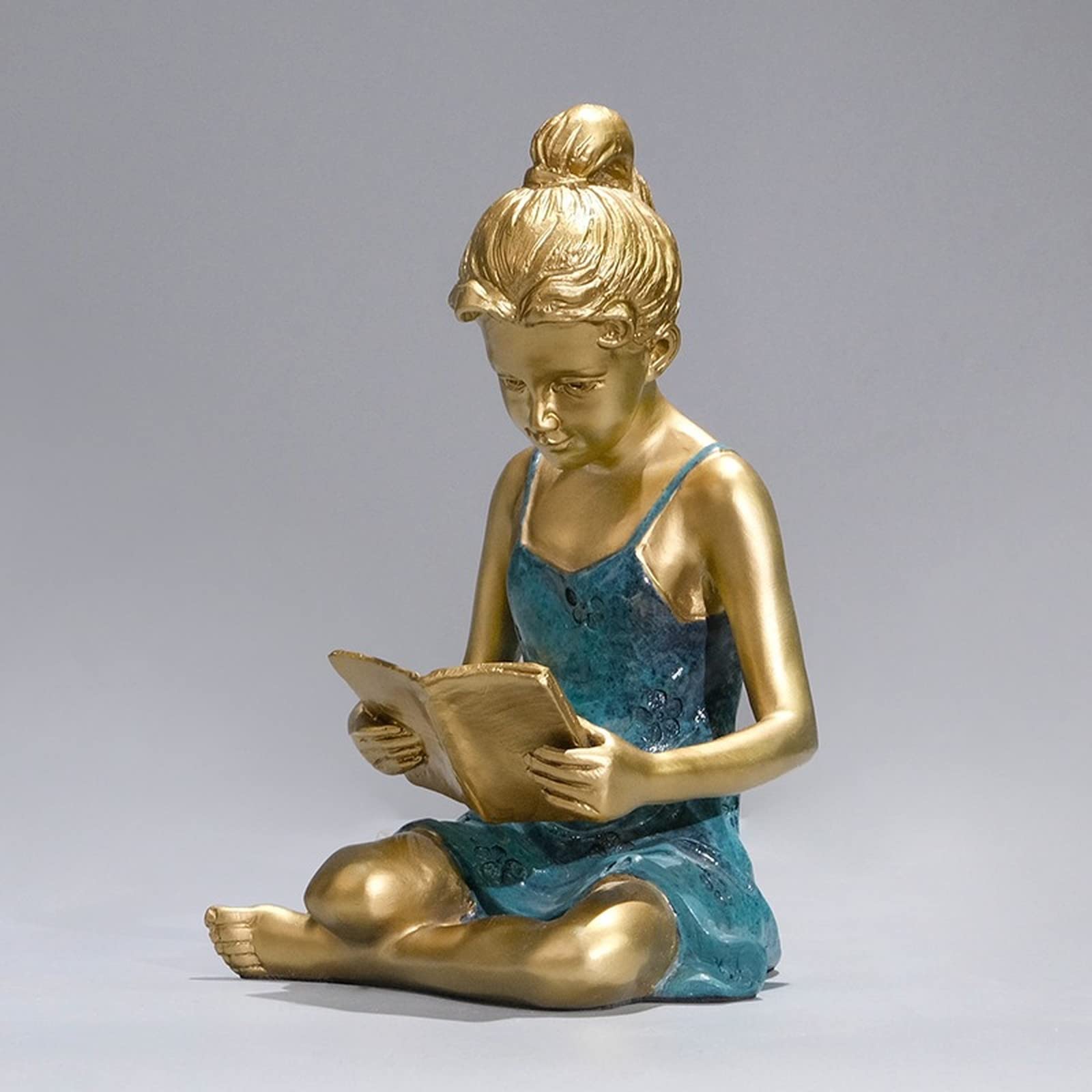 Statuetta in ottone a forma di libro di lettura per ragazzi e ragazze, decorazione per scrivania, decorazione per la casa in rame, decorazione per la camera dei bambini, regalo di compleanno