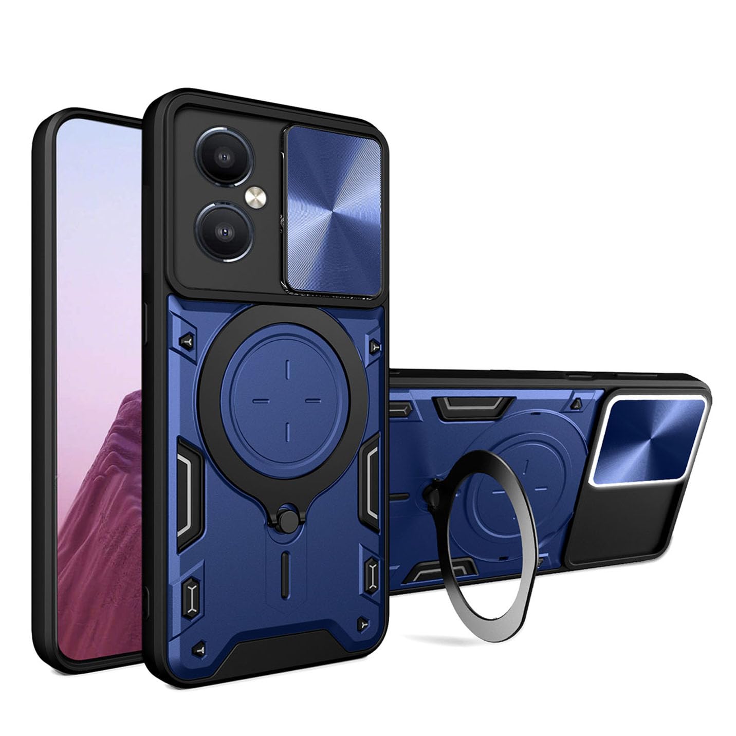 WBWONE Cover per OnePlus Nord CE 3 Lite (CE3 Lite), TPU Silicone Antiurto Custodia, Protettiva Case con 360° Girevole Anello, Sottile Morbid Antiscivolo Protezione Shell, Blu+Blu