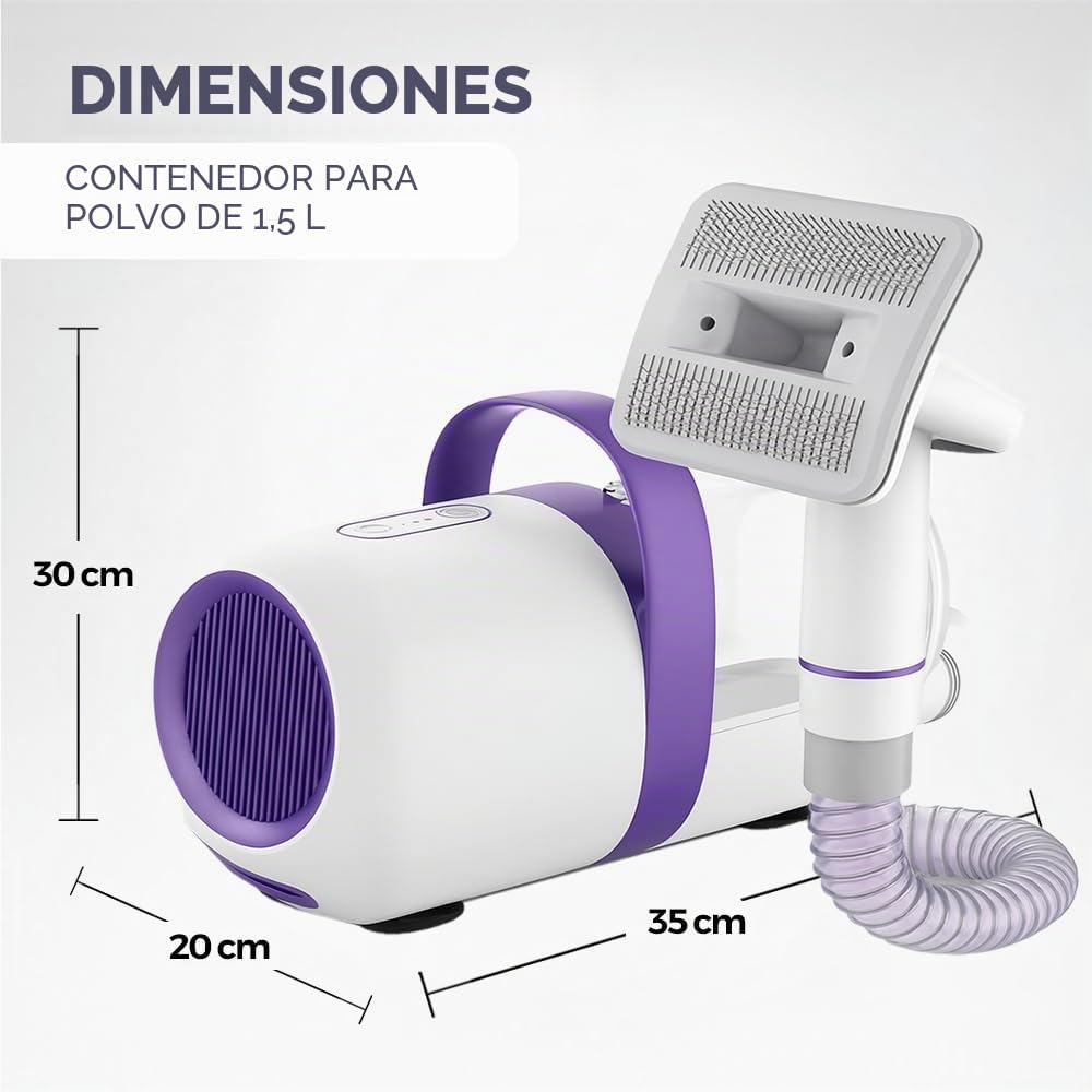 Aspirador para perros con cepillo – Dispositivo de aseo y eliminación de pelo 2 en 1, silencioso y potente – Aspirador de pelo de mascotas para casa, sofá y coche con accesorios incluidos