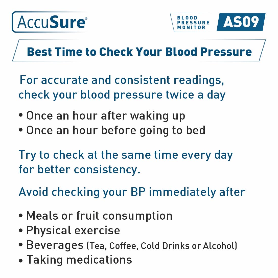 Infographic detailing the best times to check blood pressure and activities to avoid before measurement.