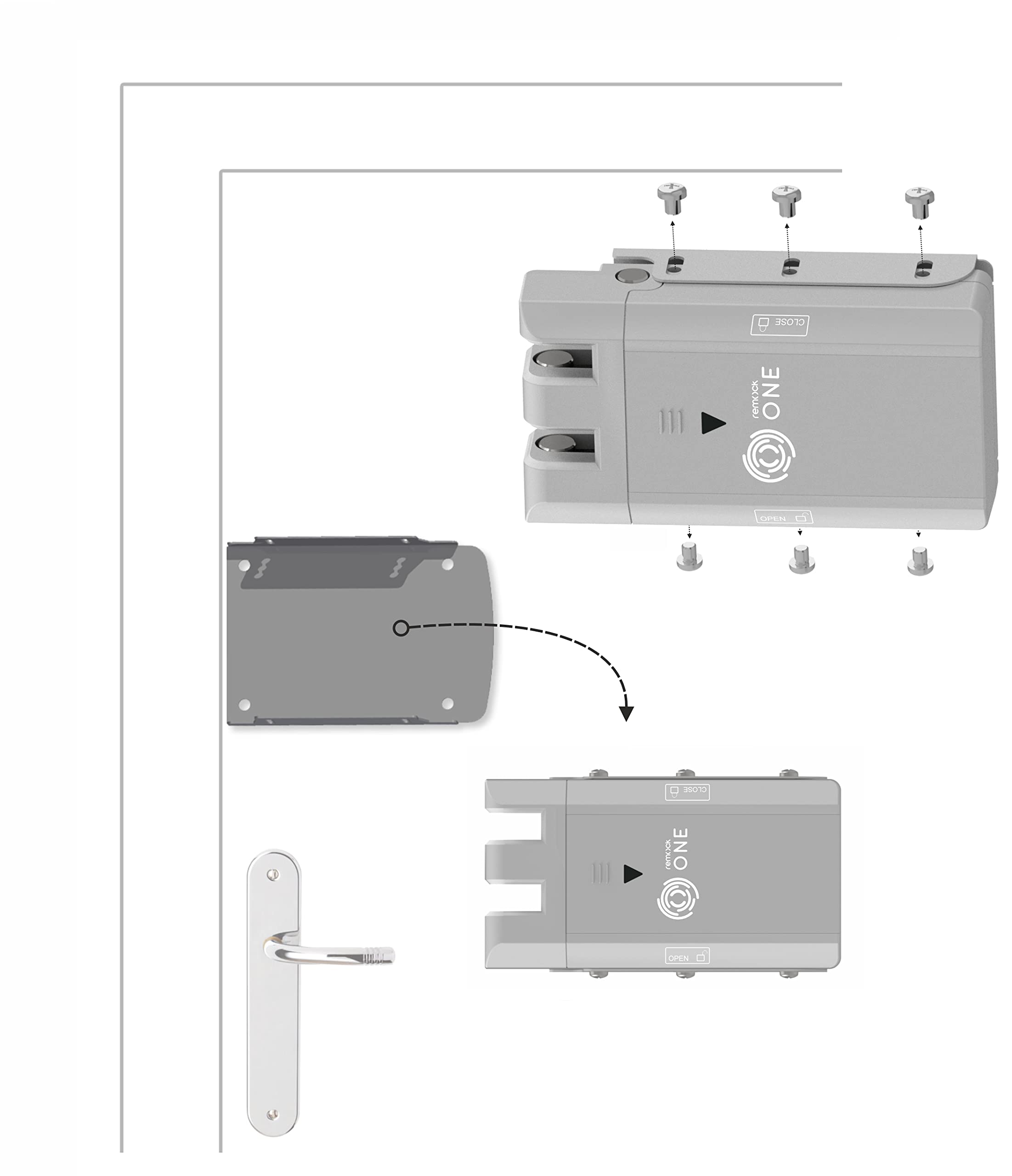 Remock ONE Cerradura Invisible con Auto-cierre, en color Plata con 4 mandos a distancia. Antirrobo y anti okupas.