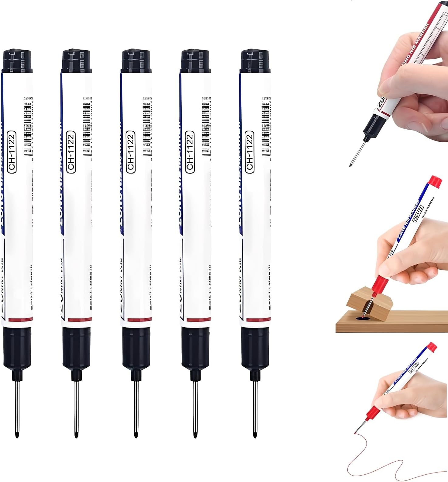 5 Pcs Long Head Deep Hole Markers, 2026 New 20mm Deep Reach Metal Marking Pen, Quick-dry Waterproof Long Nib Permanent Markers, Colorful Carpenter Deep Reach Markers Construction Markers Tool (Black)