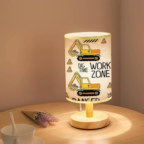 Miniatura 2 de Lámpara minimalista de mesita de noche, patrón sin costuras con máquinas de construcción dibujadas a mano, lámpara de mesita de noche de madera