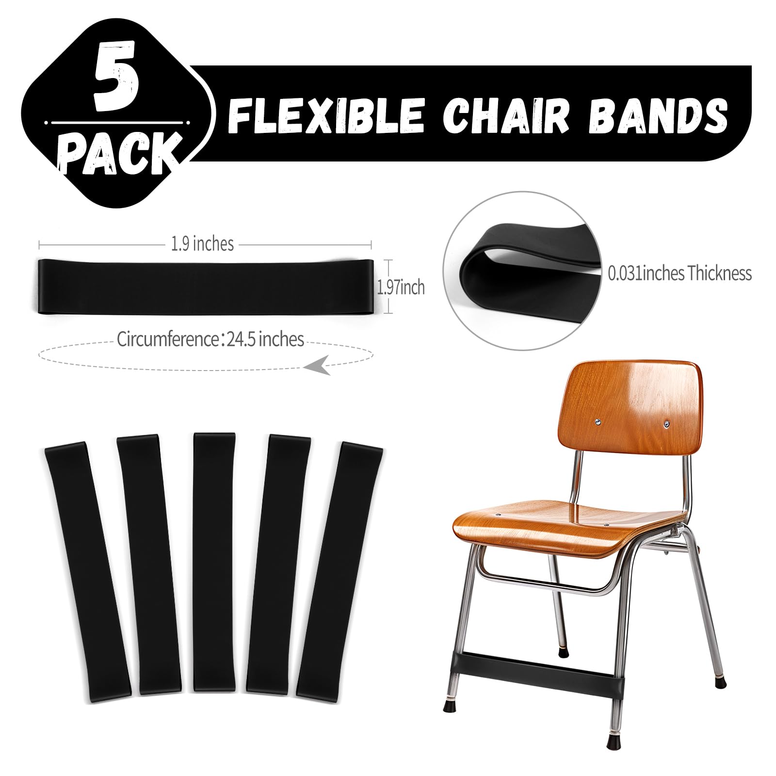 WNSIRVY 5 Pack Chair Bands for Kids with Fidgety Feet ADHD Tools for Kids Improve Focus & Reduce Restlessness - Image 2