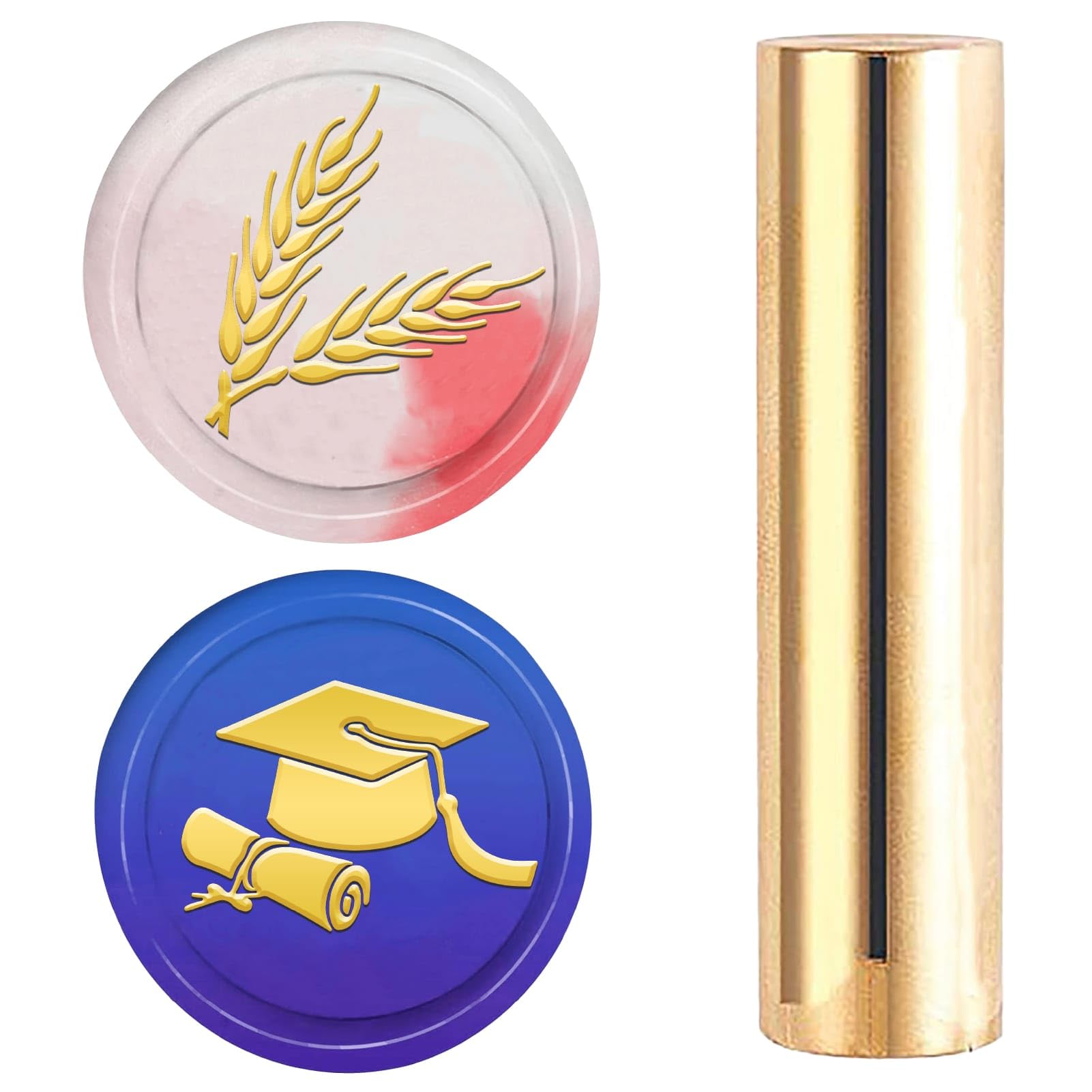 CRASPIRE Brass 2 Styles Pattern Headed Wax Seal Stamp 15mm Mini Copper Wheat Graduation Cap Wax Seal Stamps Logo Sealing for Graduation Season Gift Wine Decoration Envelopes Wrapping DIY — image 1
