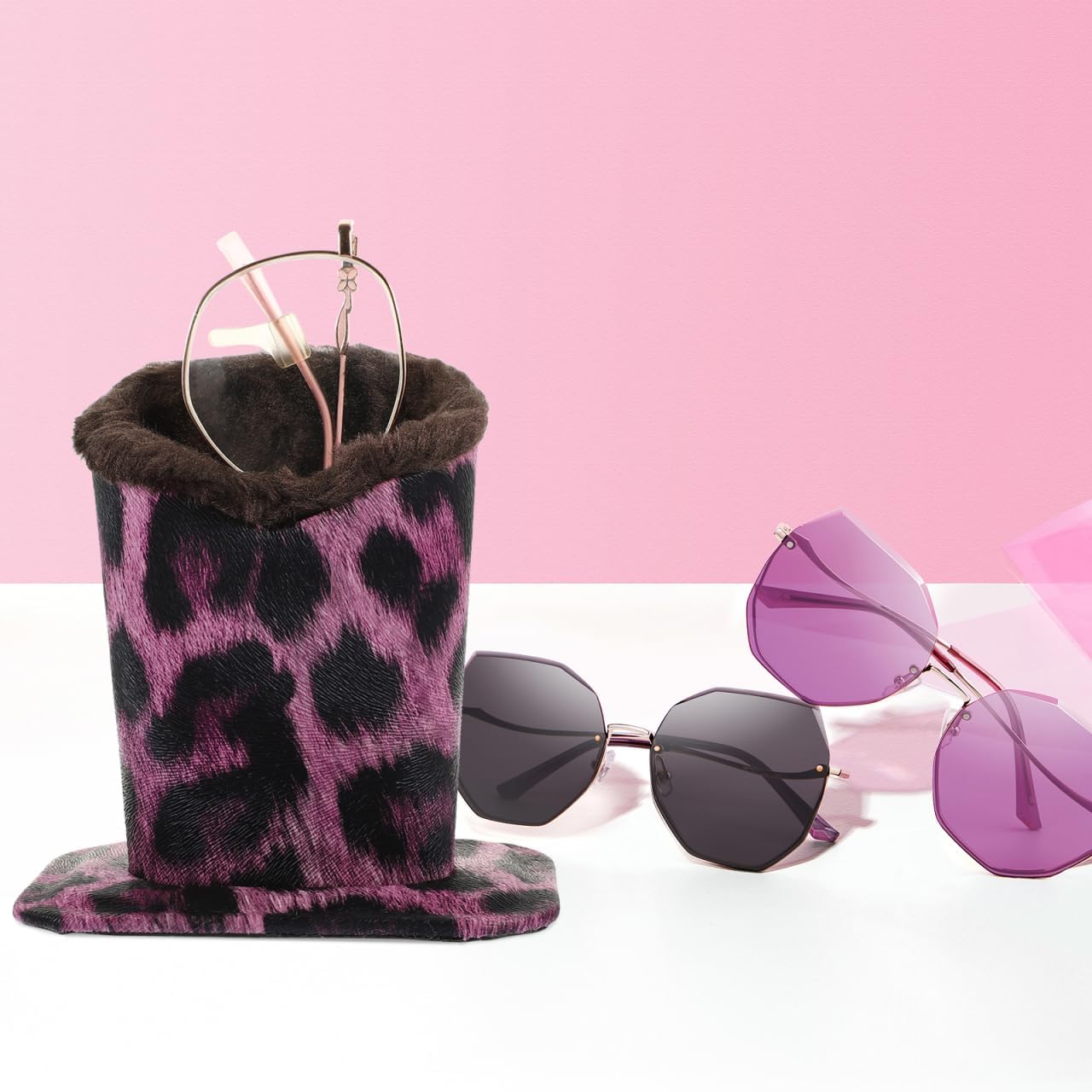 Luxshiny Plush Lined Glasses Holder Stand Anti-Scratch Eyeglass Holder for Desk Nightstand Office Retail Display Fits Sunglasses and Eyeglasses