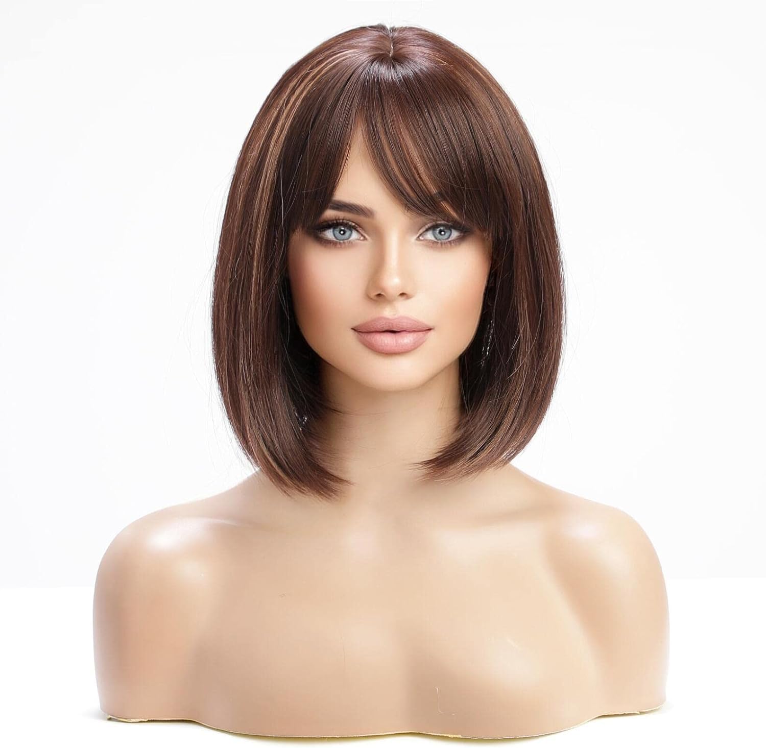 ASSU Synthetic Bob Wig for Women Short Off Highlights Bob Natural Looking Straight Ladies Daily Hair Wig with Hair Bangs, Highlights Color-image-39