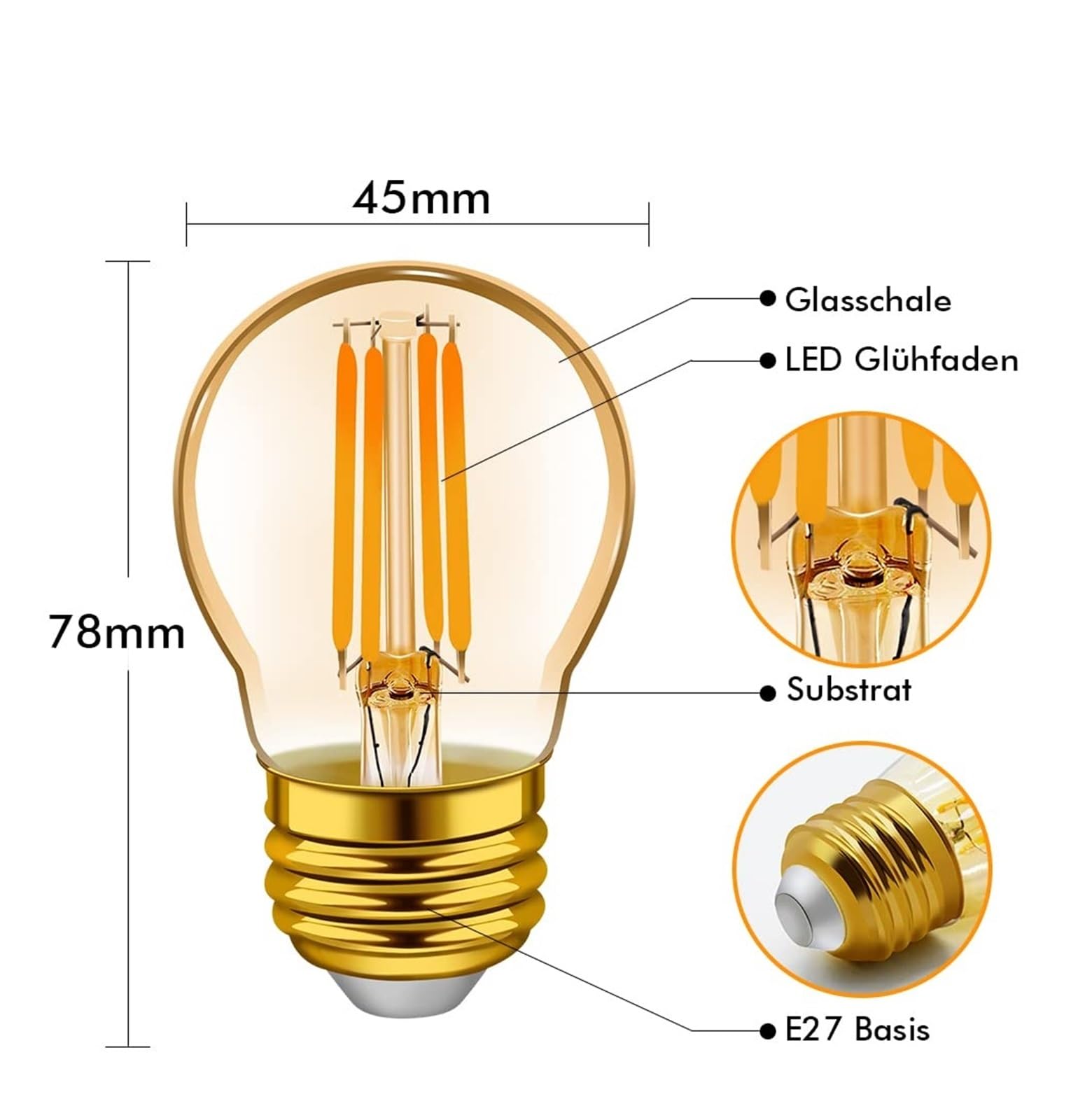JrEam LED-Glühbirne G45 Mini Globe 4W 6W E27 Dimmbare Vintage-Lampe 2700K Warmweiß(10PCS_E27 220V_NO_4W)