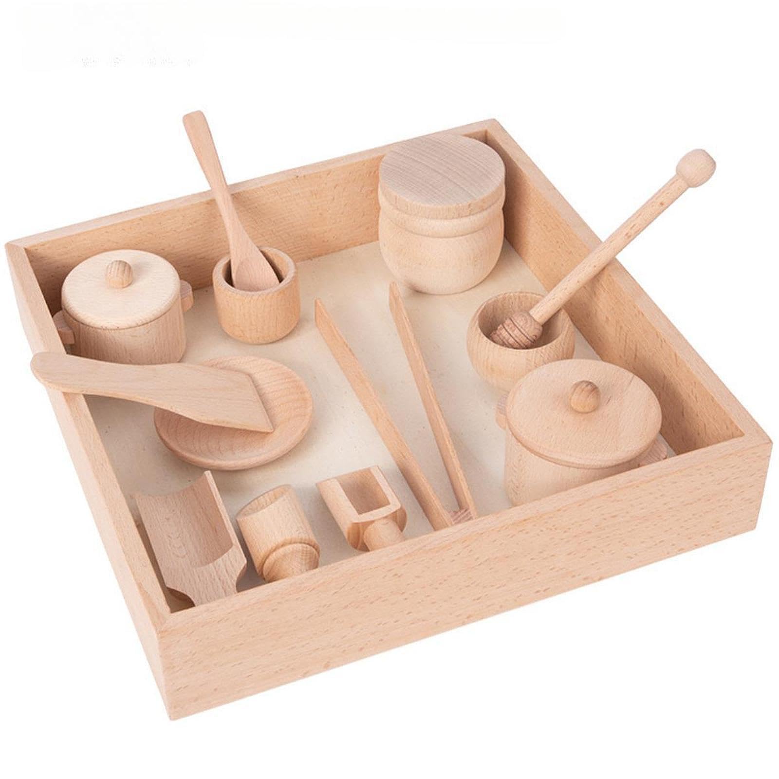 14 Teiliges Sensorisches Spielzeugset Aus Holz, für Kleinkinder | Holzschaufeln Und Zangen, Feinmotorikförderung mit Holzbox