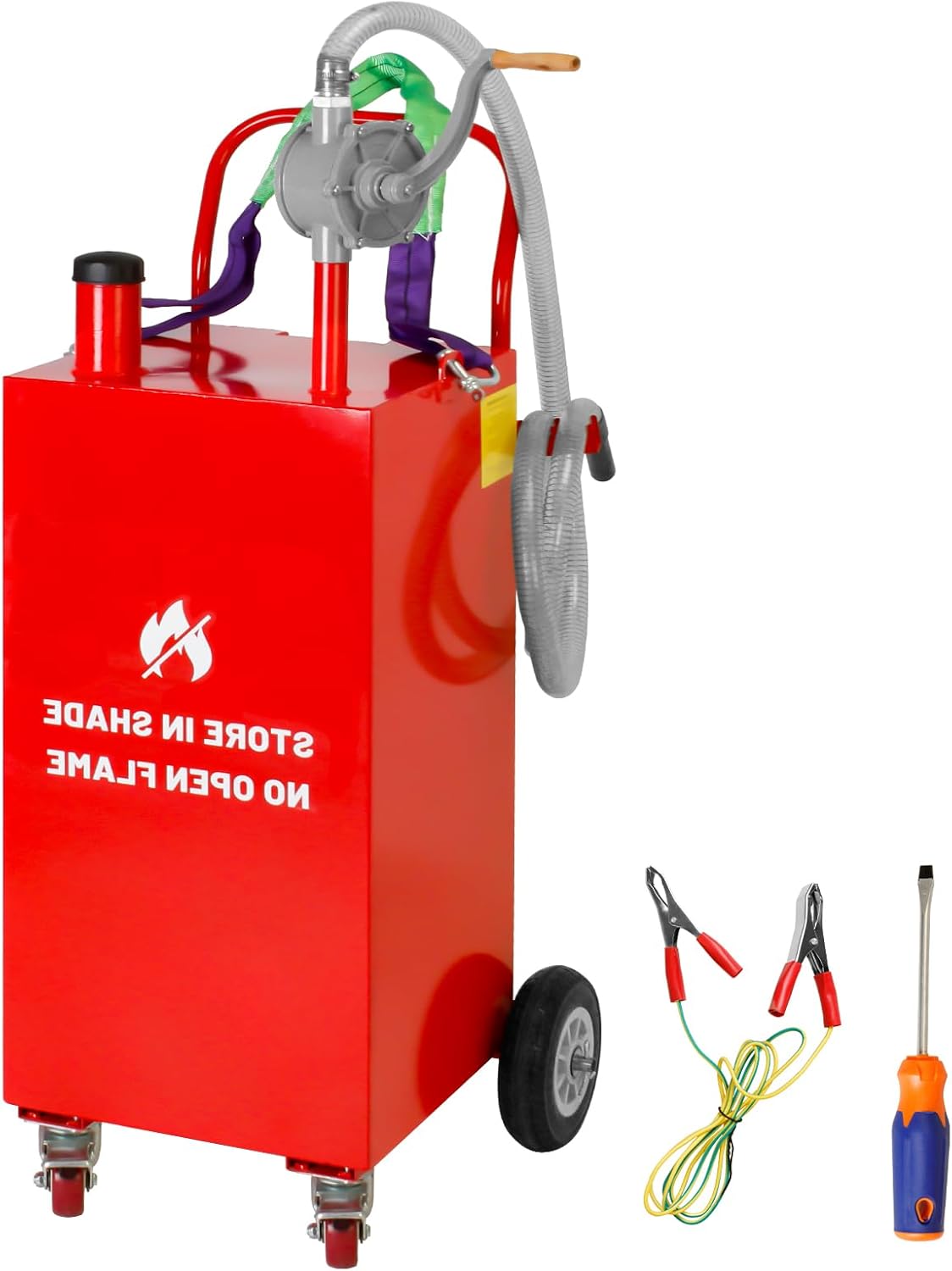 30 Gallon Gas Caddy with Pump,Portable Fuel caddy with Wheels,Large Diesel Fuel Transfer Tanks for ATV Car Mowers Tractor Boat Motorcycle (Red)