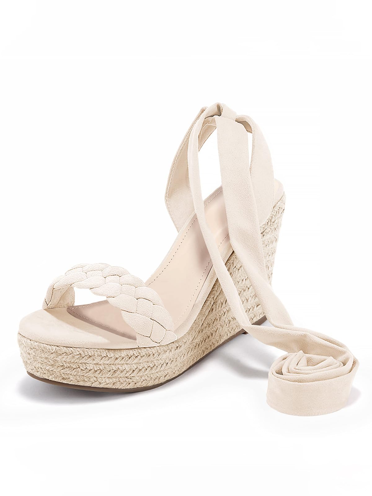 Syktkmx Espadrillas da donna con zeppa intrecciata, stringate, aperte sul retro, estive, con plateau