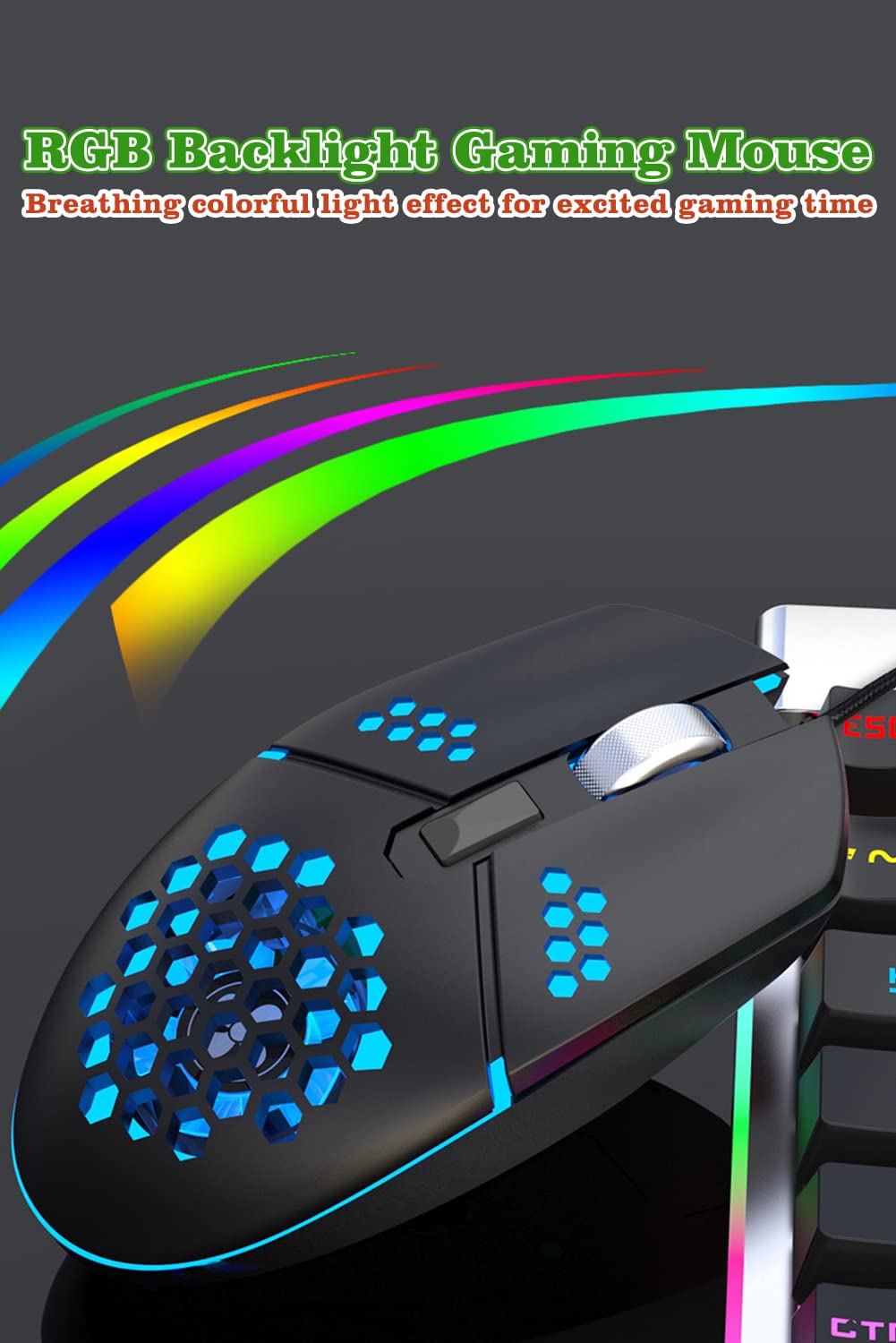 Mouse da gioco cablato con ventola, mouse per PC a nido d'ape con ventola di raffreddamento | Mouse da gioco con LED RGB per laptop, clic silenzioso e 4 livelli DPI, senza palmo sudato