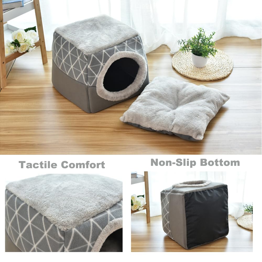 بيت قطط، سرير للحيوانات الاليفة قابل للطي 2 في 1 للقطط الصغيرة، سرير كهف للقطط في الاماكن المغلقة، سرير قطط منفوش (اسود، XL)