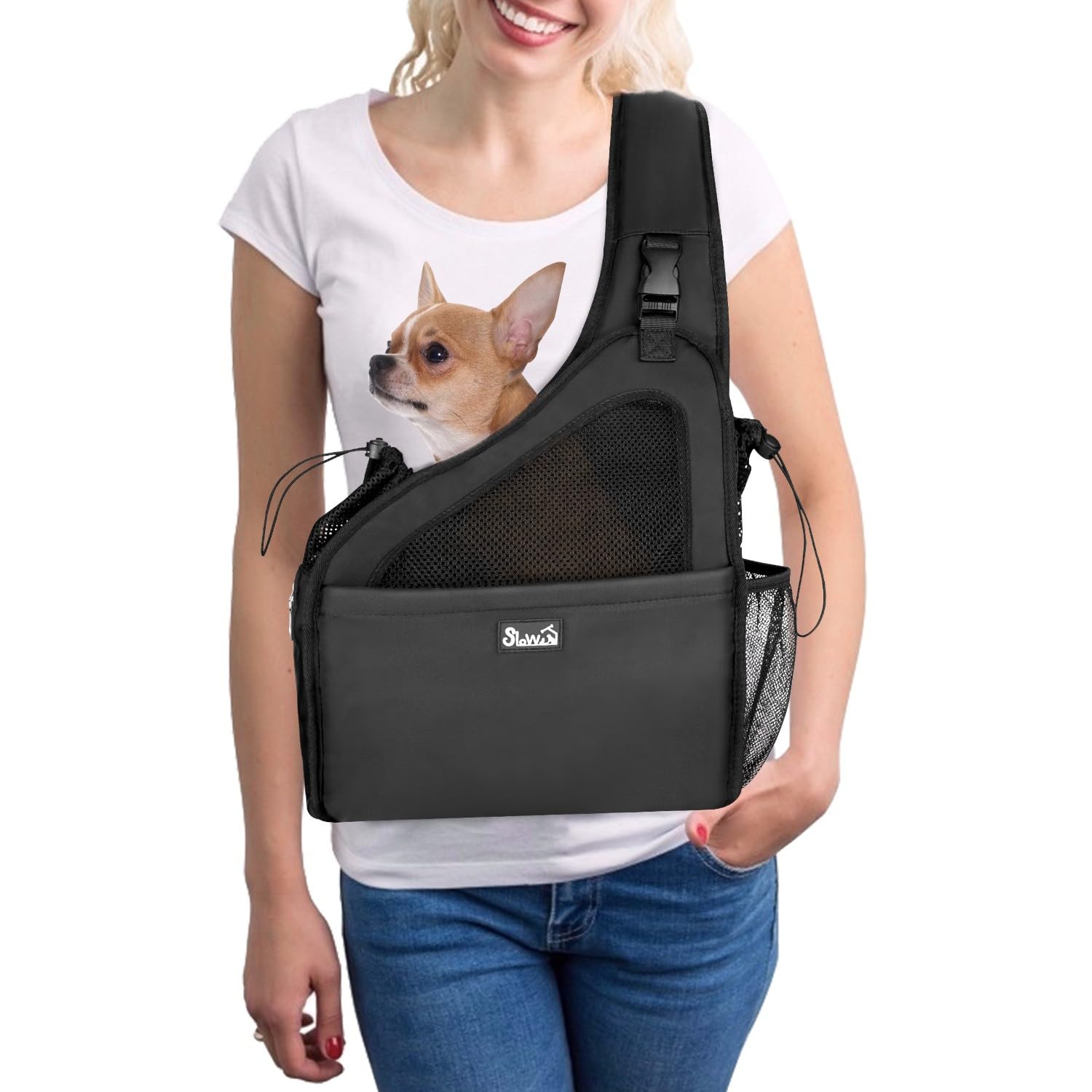 Nasjac Bolsos para Mascotas, Manos Libres Papoose Small Animal Puppy Travel Bag Tote Correa Acolchada Ajustable Malla Transpirable Soporte Inferior Duro Cinturón de Apertura con cordón Lavable