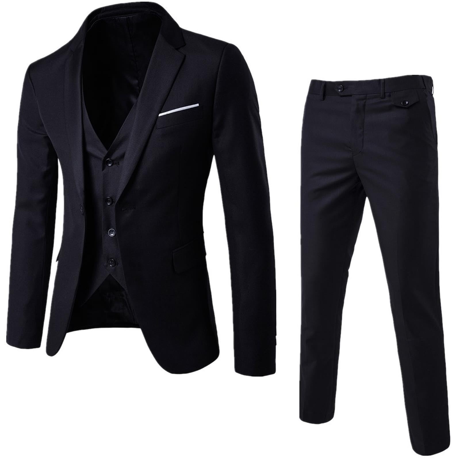Costume homme slim 3 pièces mariage business bleu veste gilet pantalon - 4