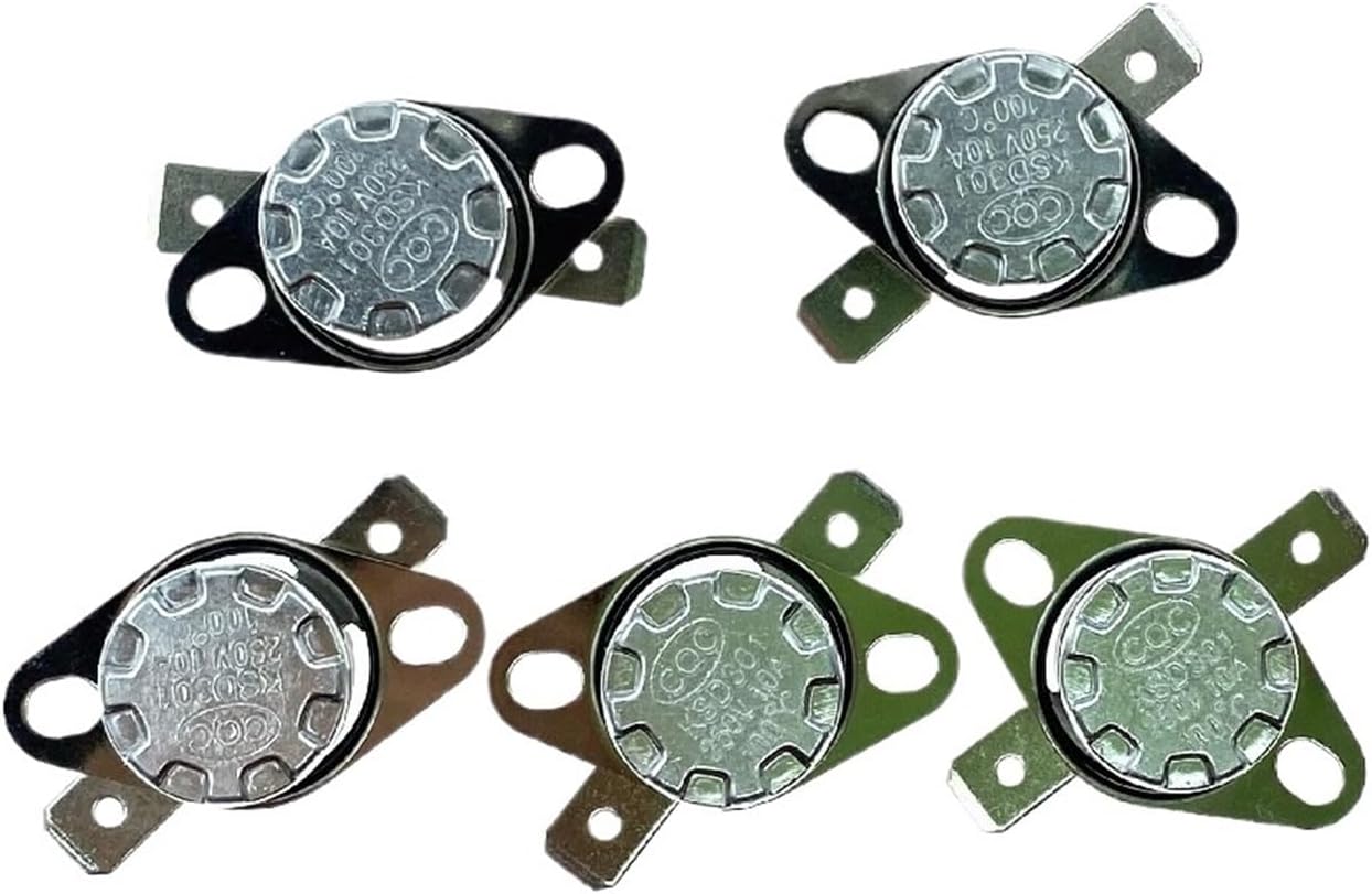 Five KSD301 bimetallic thermostats, Temperature switches from 0℃ to 350℃, with Thermal Control Temperature ranges of 85℃, 95℃, 105℃, 125℃, 135℃, 145℃, 180℃, 250℃, 300℃, and 350℃.(160C,Normal Open)