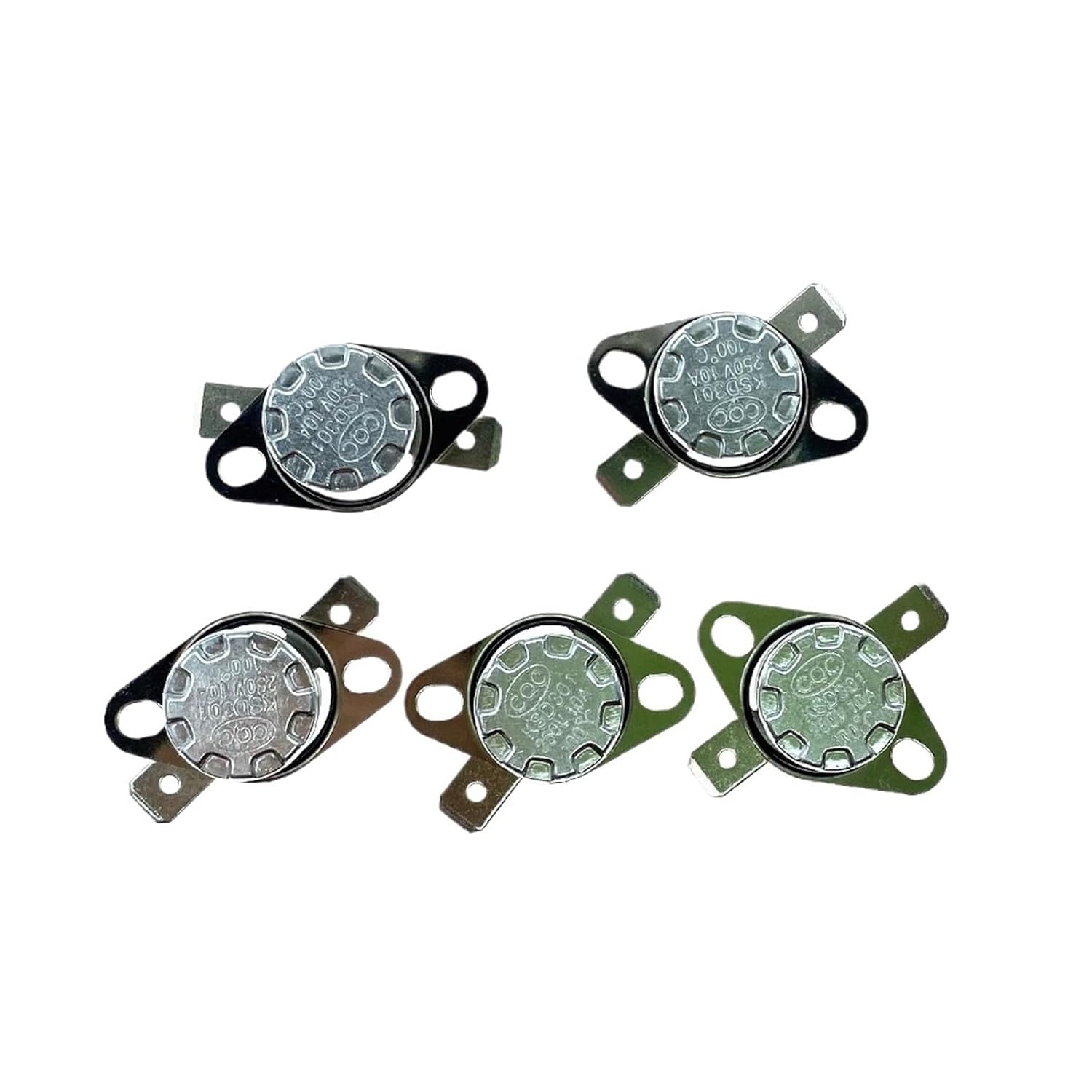 Five KSD301 bimetallic thermostats, Temperature switches from 0℃ to 350℃, with Thermal Control Temperature ranges of 85℃, 95℃, 105℃, 125℃, 135℃, 145℃, 180℃, 250℃, 300℃, and 350℃.(50C,Normal Close)