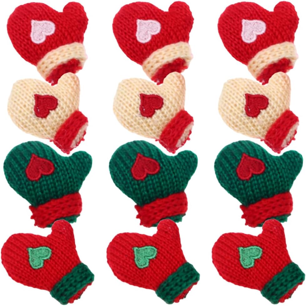 32pcs Mini Mittens Gloves for Dolls Christmas Mini Knit Ornaments Tiny Craft Supplies Dollhouse Decor Gloves for DIY Hair Accessories Christmas Tree Decor Small Cute Knit Mittens for Boys Girls
