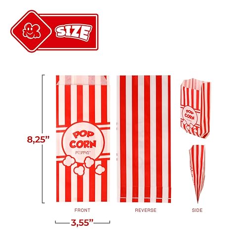 Miniatura 9 de Poppy's Bolsas de papel para palomitas de maíz, 200 bolsas de grado de concesión, accesorios para máquina de palomitas de maíz, noches de película,