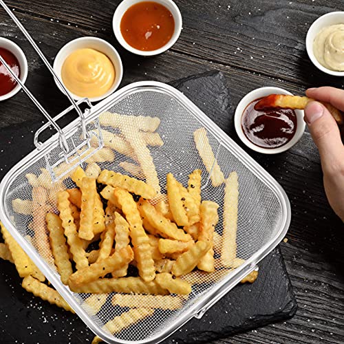 Cabilock Cesta de fritura escorredor de rede com alças escumadeira colher para cozinha fritar comida