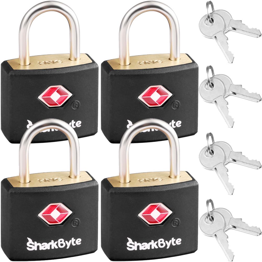 Sharkbyte 4 Pack, Black Small Tsa Approved Padlocks With Keys [4 Pack, 8 Keys] – Suitcase & Luggage Locks For Travel, Gym, Backpacks, Laptop Bags, And Zippers