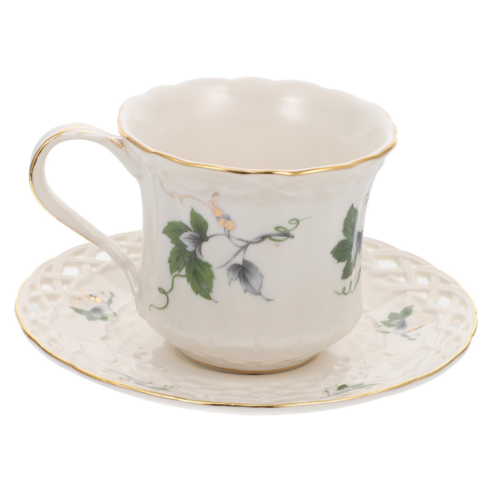 Zerodeko Taza de Té Plato de Cerámica, Juego Blanco Estilo Retro Elegante