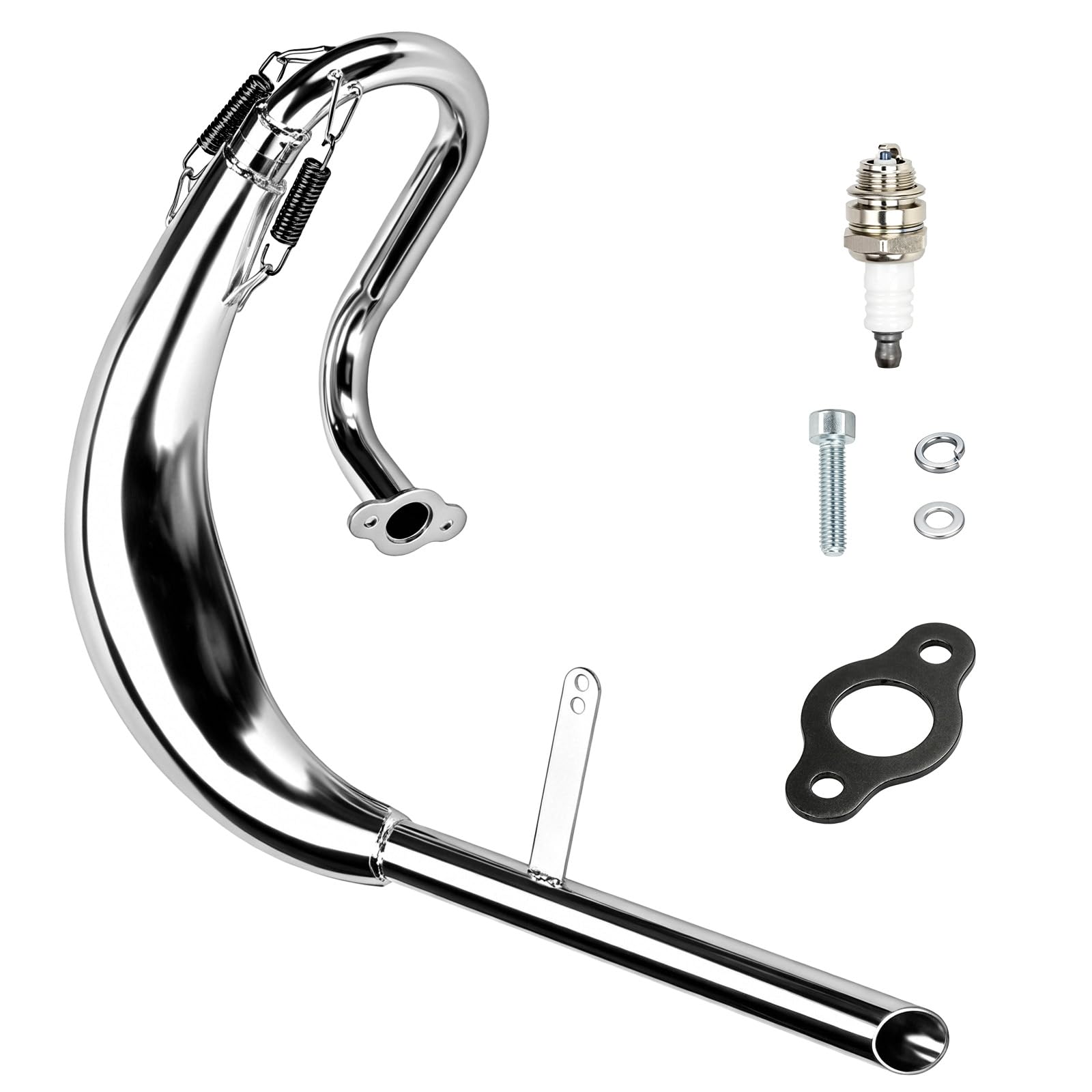 FVRITO Chrome Expansion Chamber Exhaust Pipe for 49cc 50cc 2-Stroke Engines